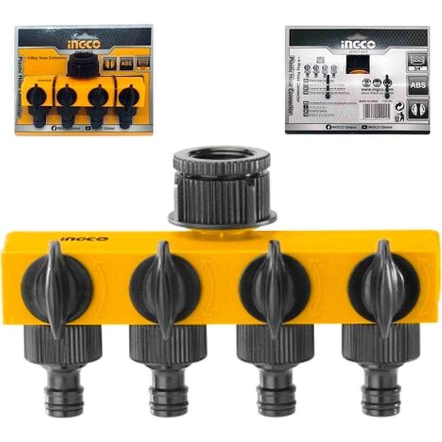 Ingco Ingco HHC1402 4-Way Plastic Hose Connector With Shut-Off And Swivel Nut , Electrical Supply Plugs & Connectors — Southe