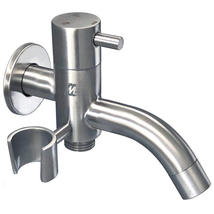 Meco 2327-SST Stainless Twin Outlet Faucet W/ Holder