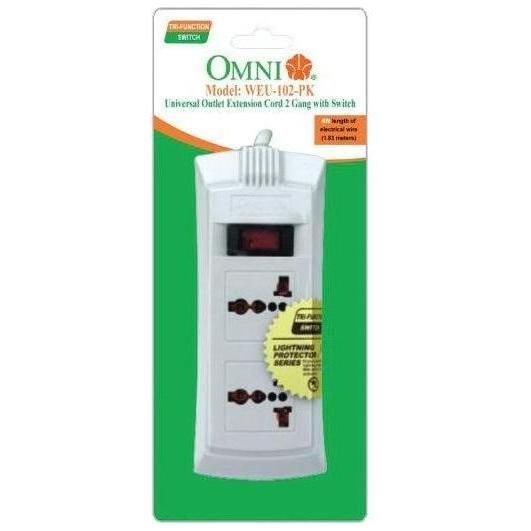 Omni Omni WEU-102-PK Universal Outlet Extension Cord 2-Gang With Switch, Electrical Supply Switches & Outlets — Southend Phil