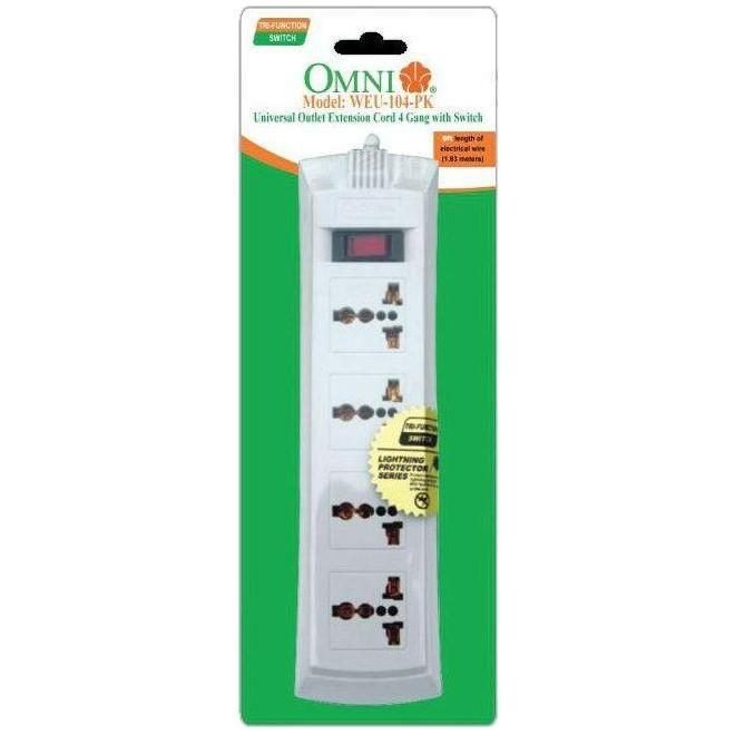 Omni Omni WEU-104-PK Universal Outlet Extension Cord 4-Gang With Switch, Electrical Supply Switches & Outlets — Southend Phil