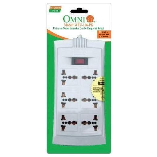 Omni Omni WEU-106-PK Universal Outlet Extension Cord 6 Gang With Switch, Electrical Supply Switches & Outlets — Southend Phil