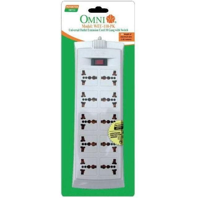 Omni Omni WEU-110-PK Universal Outlet Extension Cord 10 Gang With Switch, Electrical Supply Switches & Outlets — Southend Phi