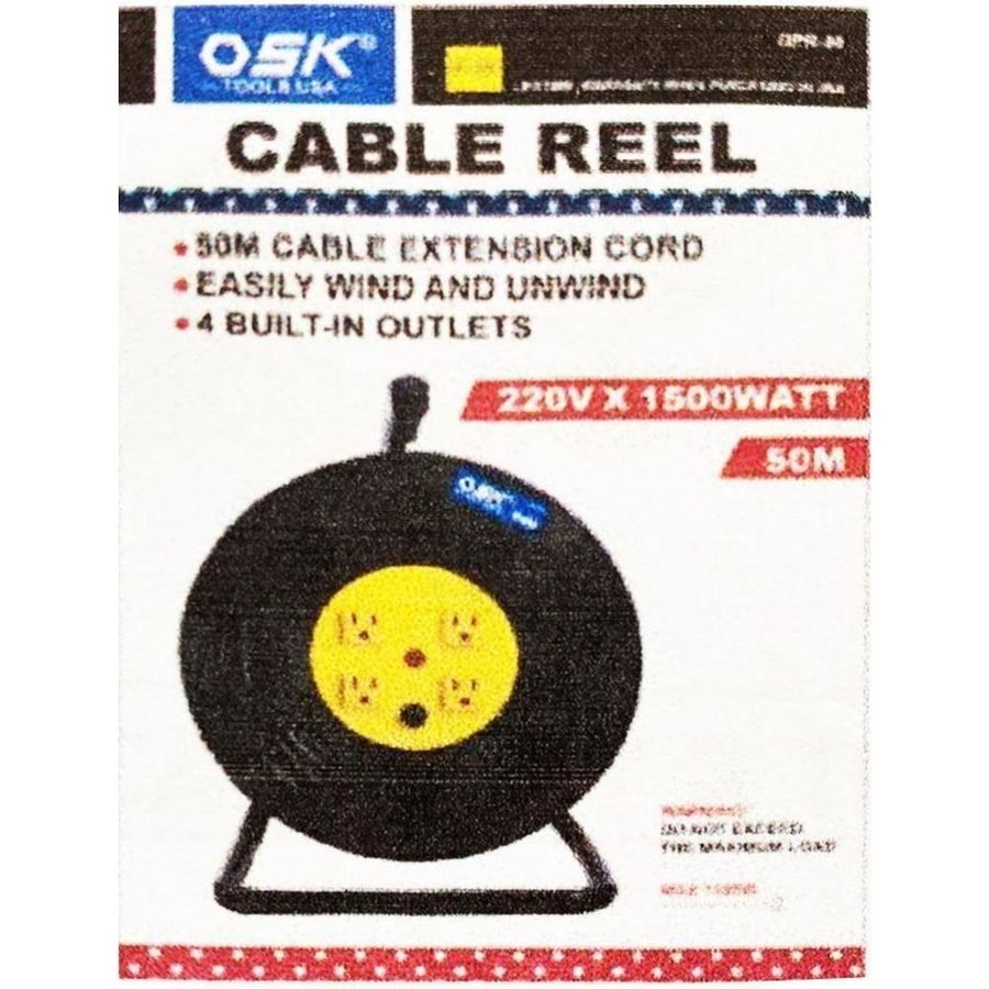 OSK OSK GPR-50 Extension Cord Cable Reel 50 Meters (4 Outlets), Electrical Supply Switches & Outlets — Southend Philippines