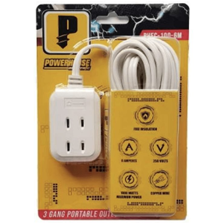 Powerhouse Powerhouse Electric Extension Cord 3 Gang Portable Outlet, Electrical Supply Switches & Outlets — Southend Philipp