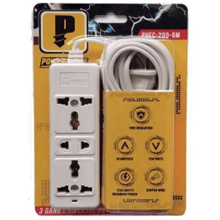 Powerhouse Powerhouse Electric Extension Cord 3 Gang Universal Outlet, Electrical Supply Switches & Outlets — Southend Philip