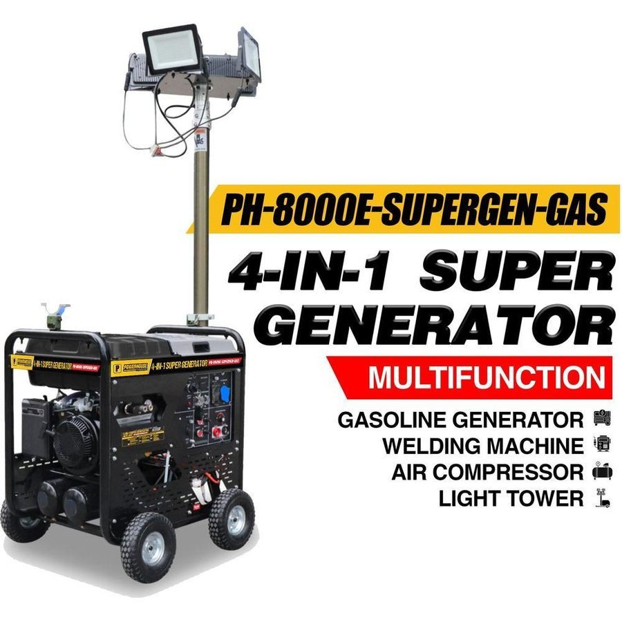 Powerhouse Powerhouse PH-8000E-SUPERGEN-GAS 4in1 Super Generator 5.5KW (Welder, Air, Electrical Supply Lighting — Southend Ph