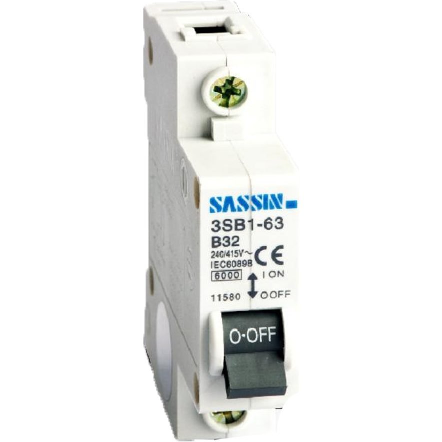 Sassin 1-Pole 10kAIC Miniature Circuit Breaker (MCB) (3SB71-63 Series), Electrical Supply Circuit Breakers — Southend Philipp