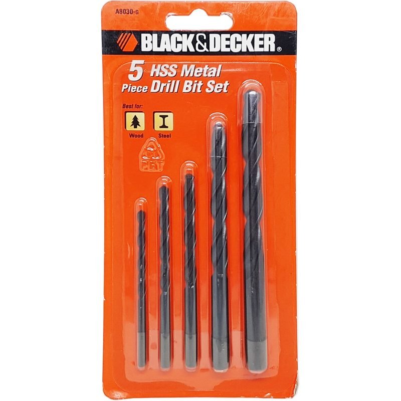 Black & Decker A8030G HSS Drill Bit Set 5 Pcs, Power Tools Drills & Drivers — Southend Philippines