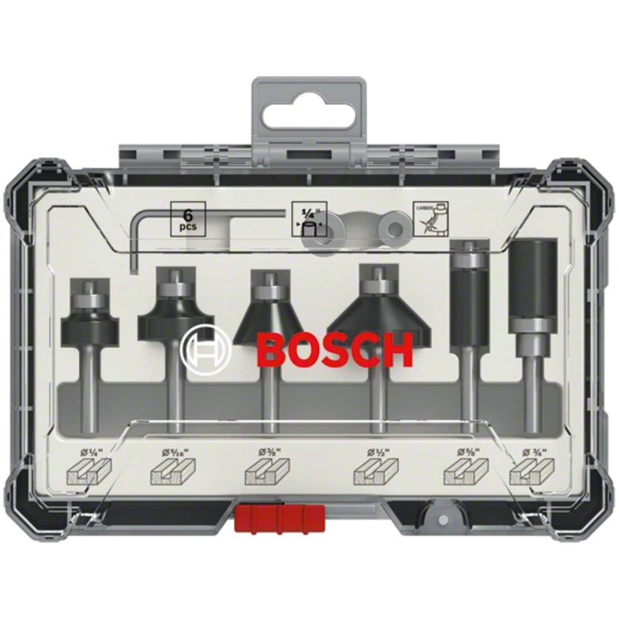 Bosch Bosch Router Bit Set 1/4" Shank (6pcs) [2607017470], Power Tools Routers & Planers — Southend Philippines