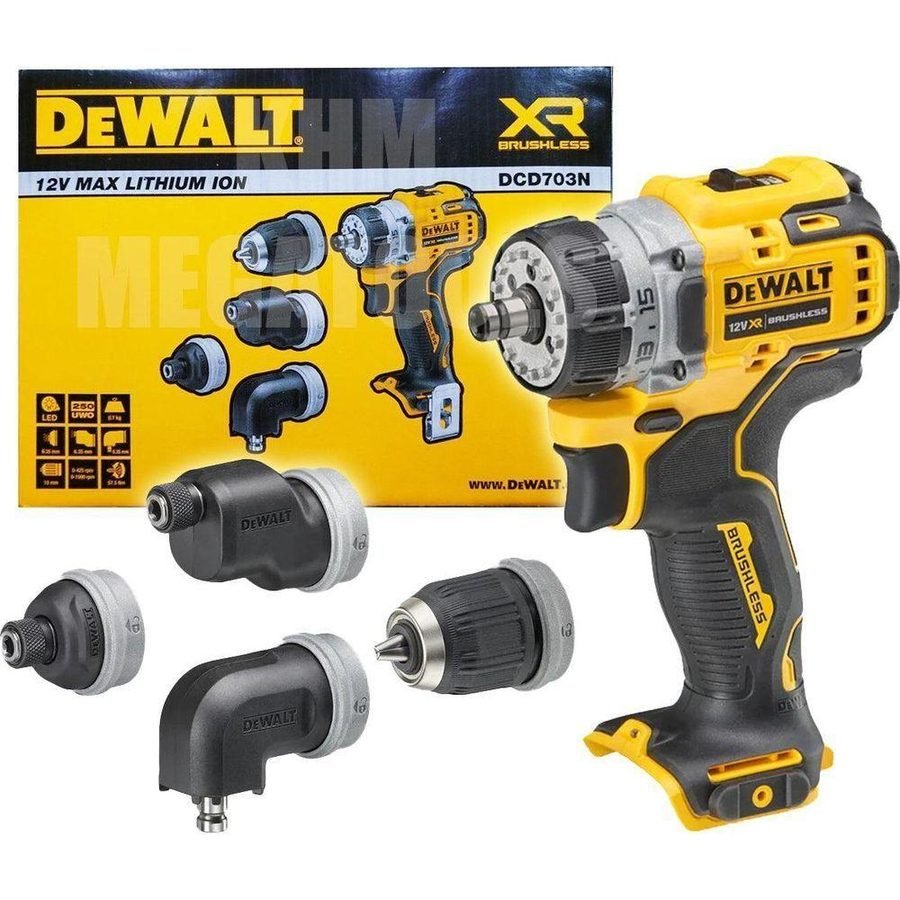 DeWalt Dewalt DCD703N Brushless 12V Cordless Drill / Driver (5in1 Multi Head) [, Power Tools Drills & Drivers — Southend Phil