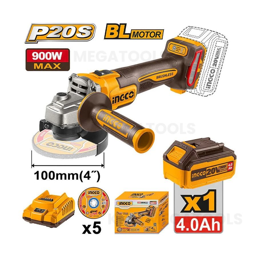 Ingco Ingco CAGLI261021 Li-Ion Cordless Angle Grinder 20V, Power Tools Grinders — Southend Philippines