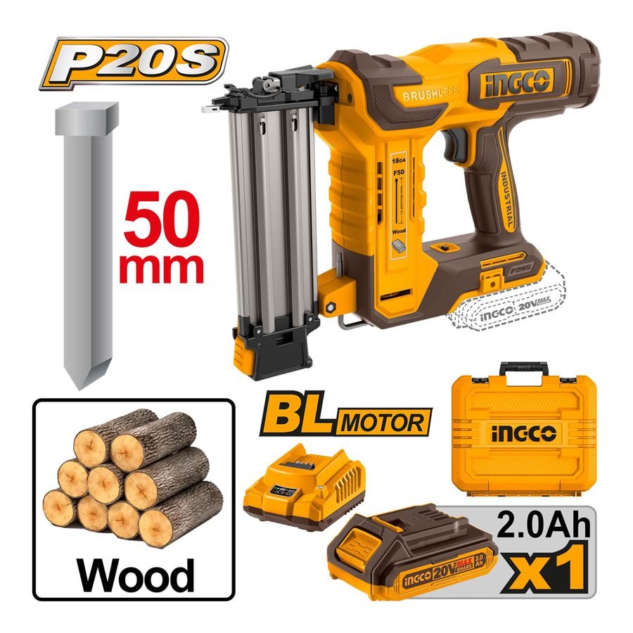 Ingco Ingco CBNLI5008 Cordless Brad Nailer Kit 20V 2.0AH, Power Tools Nailers & Staplers — Southend Philippines