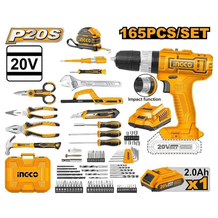 Ingco Ingco HKTHP11651 Li-Ion Impact Drill 165pcs Tools Set, Power Tools Drills & Drivers — Southend Philippines