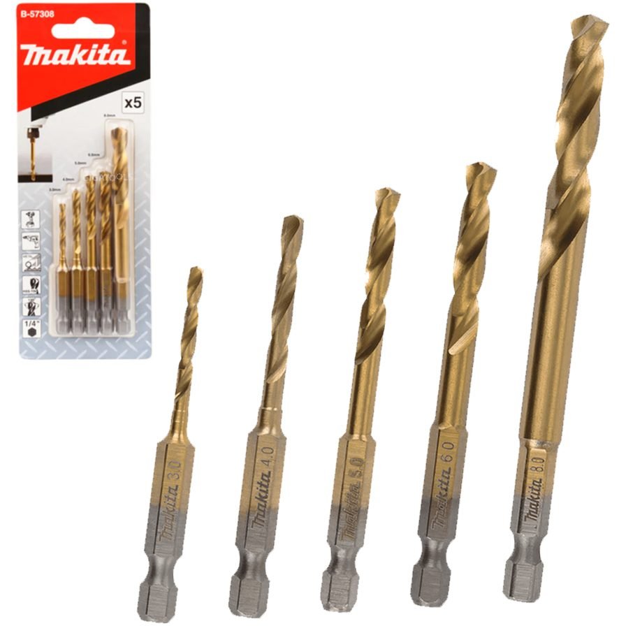 Makita Makita B-57308 HSS-Tin Metal Impact Drill Bit Set 5 Pcs [Blister Pack], Power Tools Drills & Drivers — Southend Philip
