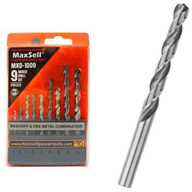MaxSell Maxsell MXD-1009 Mixed Drill Bit Set 9 Pcs (Masonry & HSS Metal), Power Tools Drills & Drivers — Southend Philippines