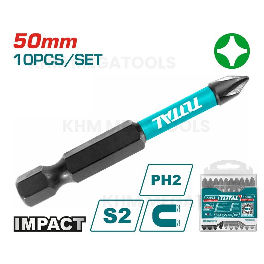 Total Total TACIM16PH223 10pcs Impact Screwdriver Bit Set 50mm, Power Tools Bits & Blades — Southend Philippines