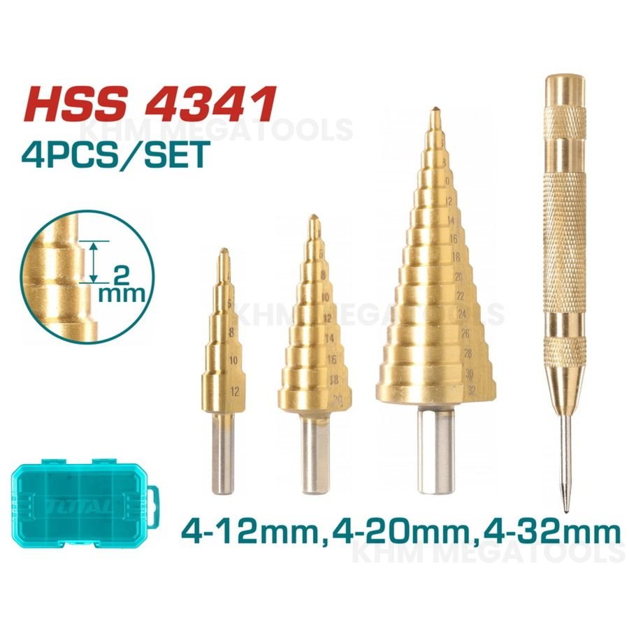 Total Total TACSD2041 4pcs Step Drill Bit Set, Power Tools Drills & Drivers — Southend Philippines