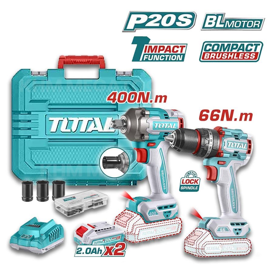 Total Total TCKLI20275 Brushless Cordless Impact Wrench And Drill (Combo Kit), Power Tools Drills & Drivers — Southend Philip