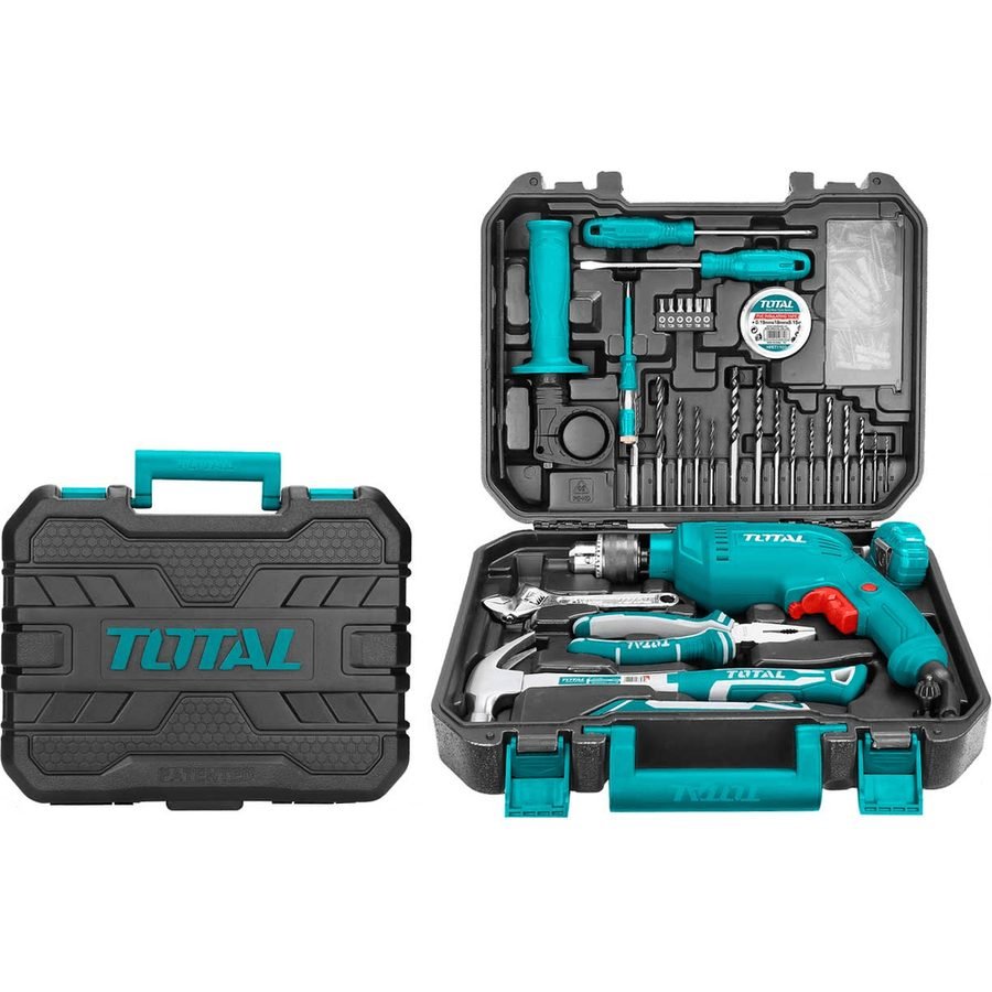 Total Total THKTHP1112 Hammer Drill + Hand Tools Set (111pcs Household Tools S, Power Tools Drills & Drivers — Southend Phili