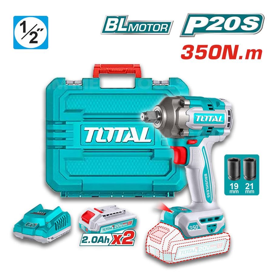 Total Total TIWLI2035 Brushless Cordless Impact Wrench 20V 350N.M (Kit), Power Tools Drills & Drivers — Southend Philippines