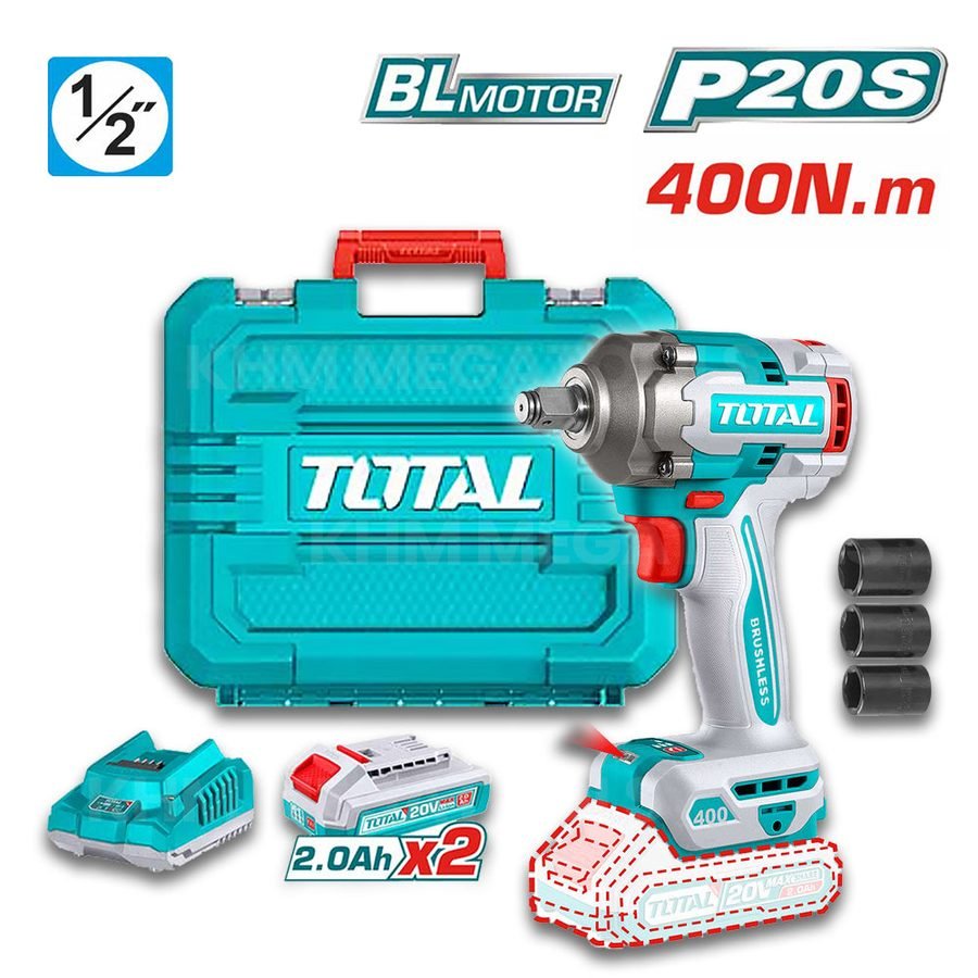Total Total TIWLI2040 Brushless Cordless Impact Wrench 20V 400N.M (Kit), Power Tools Drills & Drivers — Southend Philippines