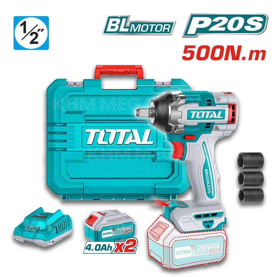 Total Total TIWLI2050 Brushless Cordless Impact Wrench 20V 500N.M (Kit), Power Tools Drills & Drivers — Southend Philippines