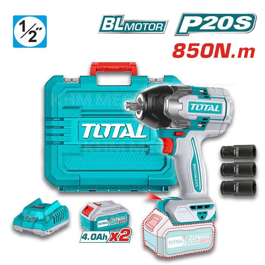 Total Total TIWLI2085 Brushless Cordless Impact Wrench 20V 850N.M (Kit), Power Tools Drills & Drivers — Southend Philippines
