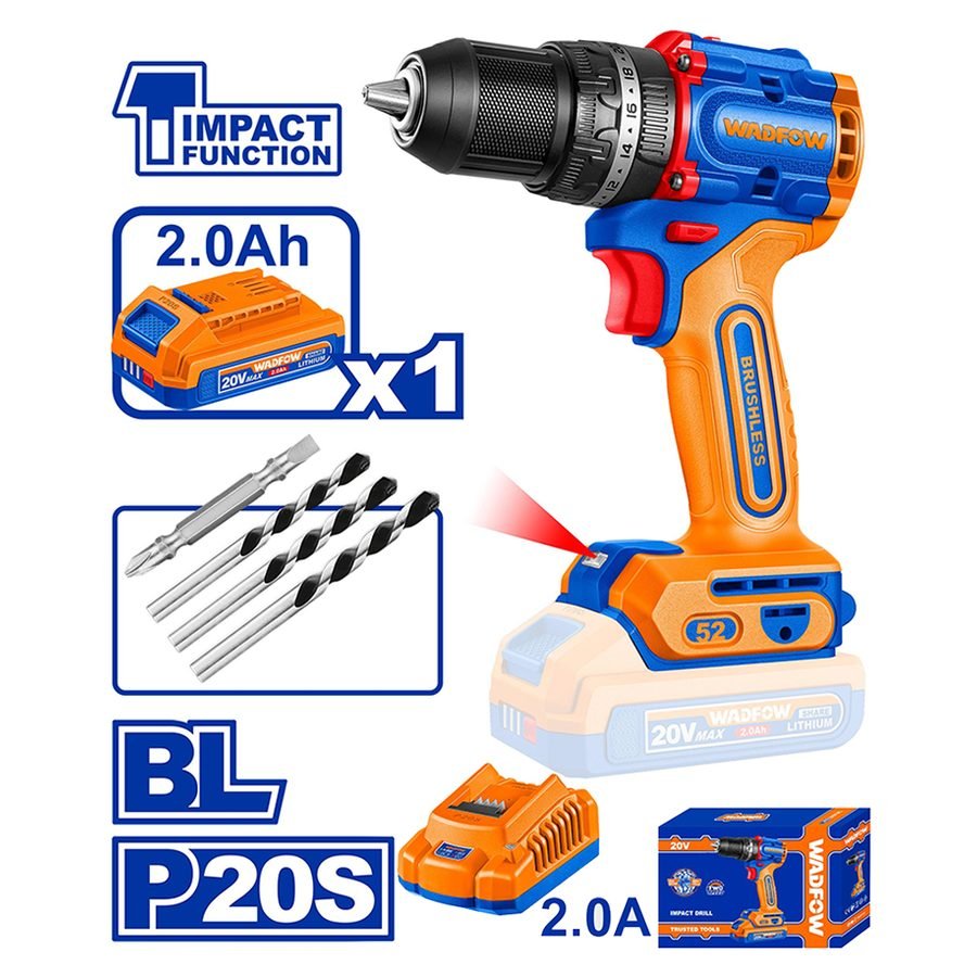 Wadfow Wadfow WCDP5282 Cordless Impact Drill 20V 52nm, Power Tools Drills & Drivers — Southend Philippines
