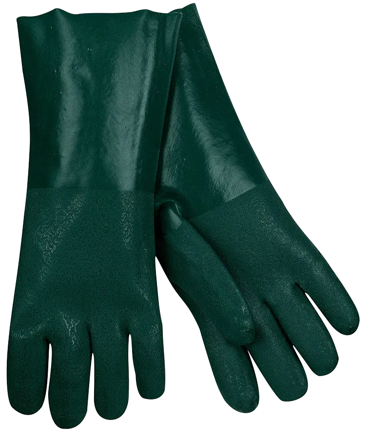 Fully Dipped PVC Gloves With Rough Palm, Green